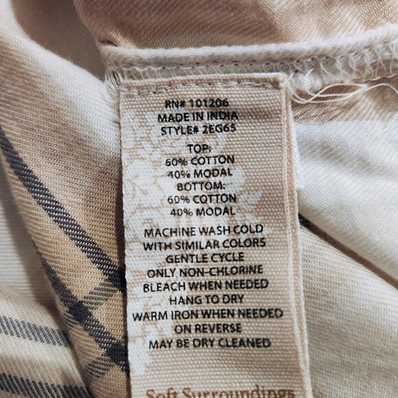 Soft Surroundings Beige Plaid Button Up Night Devine Pajama Top Size Large - Picture 6 of 10